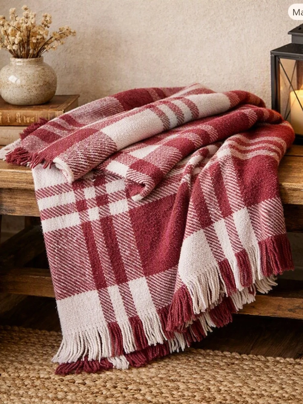 New Arch Studio Plaid Fringe Throw Blanket